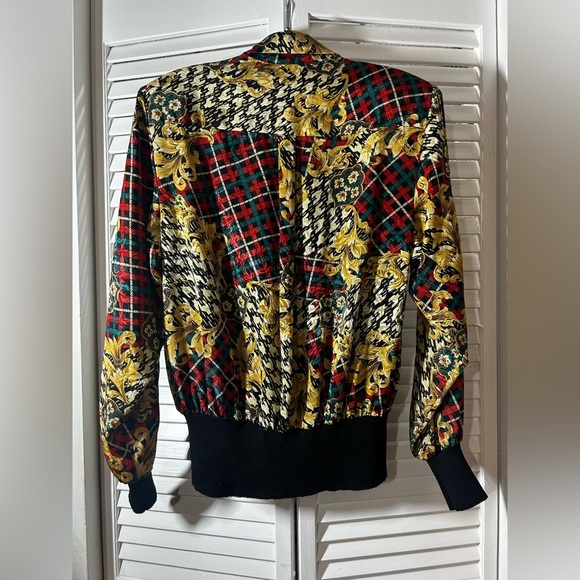 Vintage Castleberry Plaid And Gold Womens V-Neck Blouse Long Sleeve USA Size 12 - Picture 8 of 12